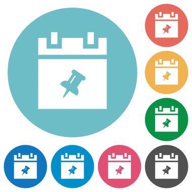 Yuvarlak PIN zamanlama öğesi düz beyaz simgeler üzerinde renkli arka planlar