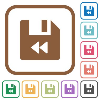 Dosyayı hızlı geri basit simgeler renkli kare kare beyaz arka plan üzerinde yuvarlak