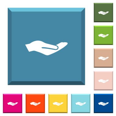 İnsan eli beyaz simgeleri çeşitli moda renklerde ucu keskin kare düğmeleri