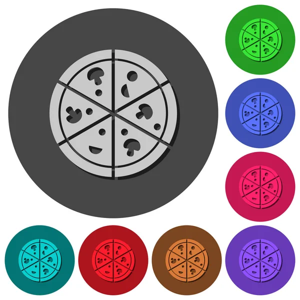 Iconos Pizza Con Sombras Sobre Fondos Redondos Color Para Diseño — Vector de stock