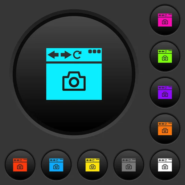 Capture Browser Screen Dark Push Buttons Vivid Color Icons Dark — Stock Vector