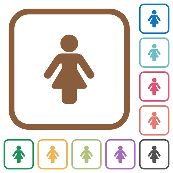 Signo Femenino Iconos Simples Color Marcos Cuadrados Redondeados Sobre Fondo — Vector de stock