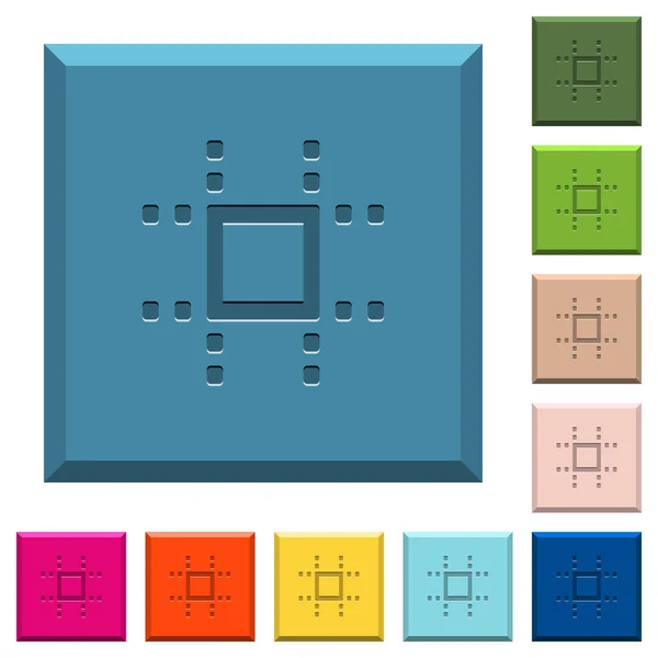 Einrastbare Symbole Auf Kantigen Quadratischen Knöpfen Verschiedenen Trendigen Farben — Stockvektor