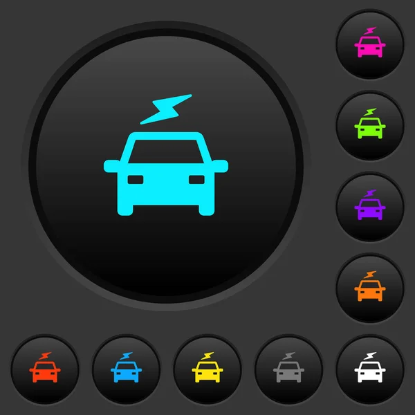 Electric Car Flash Dark Push Buttons Vivid Color Icons Dark — Stock Vector