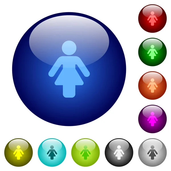 Yuvarlak Kadın Işareti Simgeler Üzerinde Renk Cam Düğmeleri — Stok Vektör