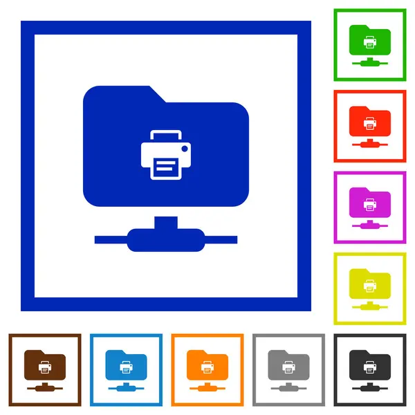 Ftp Печать Плоские Иконки Цвета Квадратных Кадрах Белом Фоне — стоковый вектор