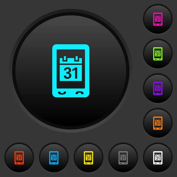 Mobile Organizer Dark Push Buttons Vivid Color Icons Dark Grey — Stock Vector