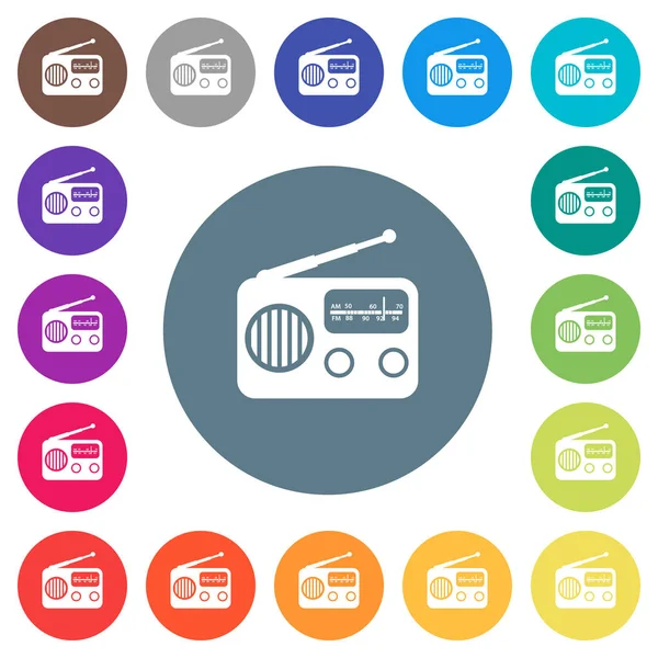 Vintage Retro Radio Flat White Icons Color Backgrounds Background Color — Stock Vector