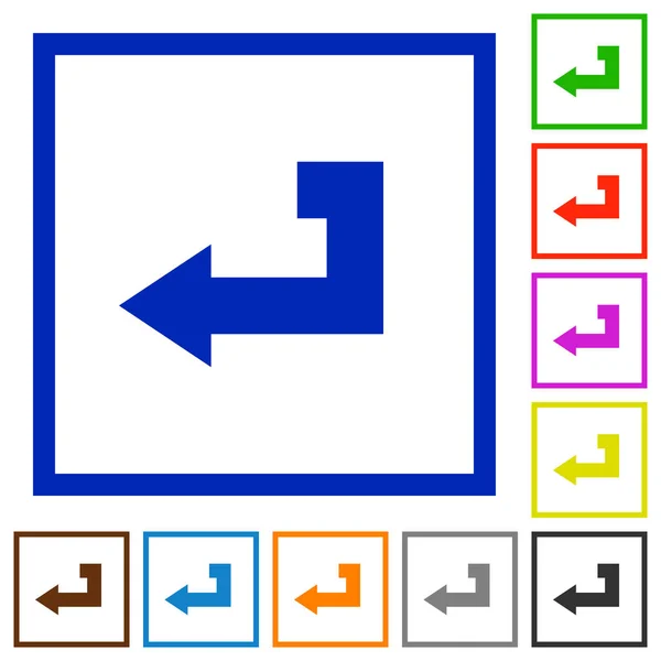 在白色背景的方形框架中返回键平面颜色图标 — 图库矢量图片