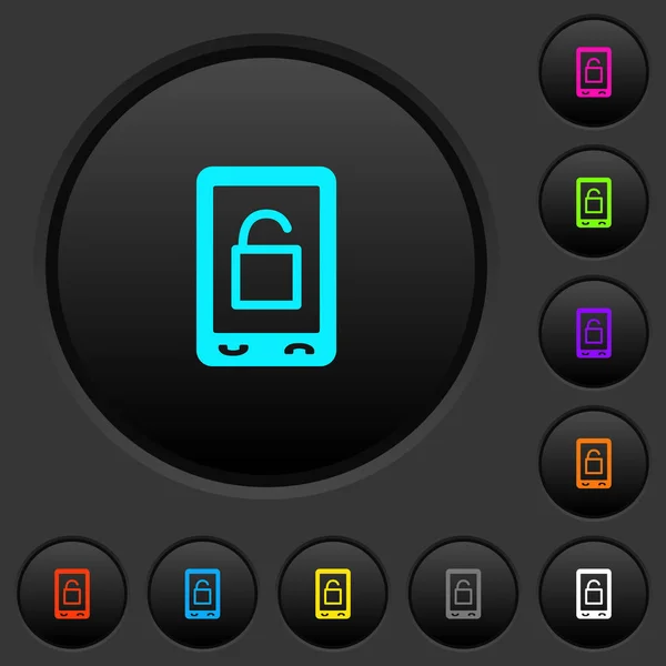 Smartphone Desbloquear Botões Escuros Com Ícones Cores Vivas Fundo Cinza — Vetor de Stock