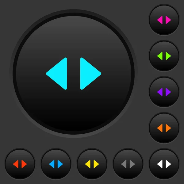 暗い灰色の背景に鮮やかな色のアイコンを持つ水平コントロール矢印暗いプッシュ ボタン — ストックベクタ
