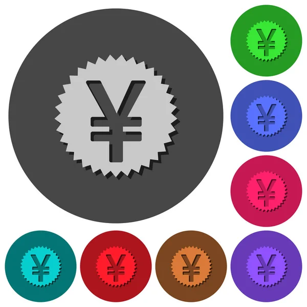 Yen Sticker Icons Shadows Color Backgrounds Material Design — Stock Vector