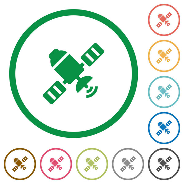 Спутниковые плоские иконки в круглых контурах на белом фоне
