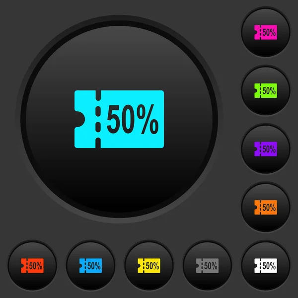 Pour Cent Coupon Réduction Boutons Poussoirs Foncés Avec Des Icônes — Image vectorielle