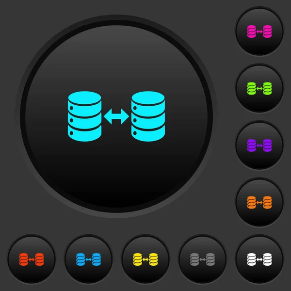 Syncronize Βάσεις Δεδομένων Σκούρο Κουμπιά Εικονίδια Ζωηρό Χρώμα Σκούρο Γκρι — Διανυσματικό Αρχείο