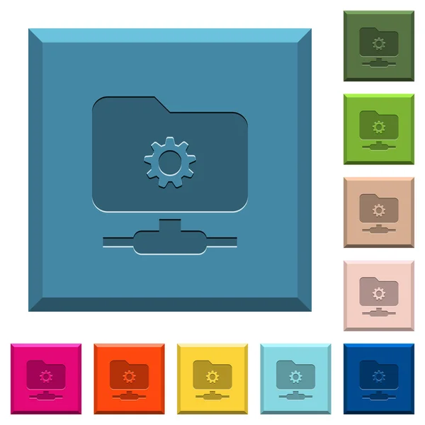 Ftp Inställningar Graverade Ikoner Kanter Fyrkantiga Knappar Olika Trendiga Färger — Stock vektor