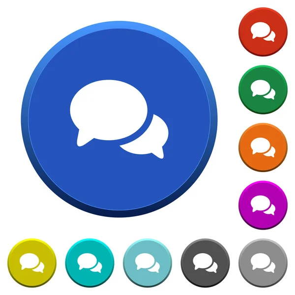 Discussion Color Beveled Buttons Smooth Surfaces Flat White Icons — Stock Vector