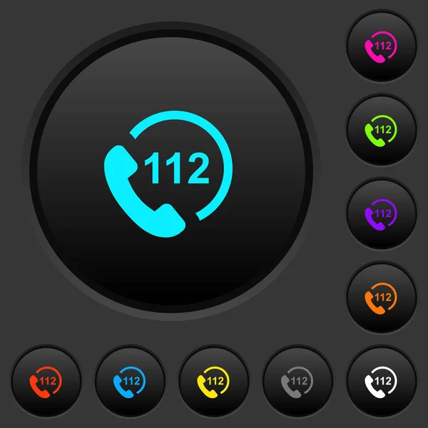 Llamada Emergencia 112 Botones Oscuros Con Iconos Color Vivo Sobre — Vector de stock