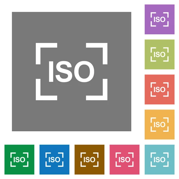 Caméra Iso Vitesse Réglage Des Icônes Plates Sur Fond Carré — Image vectorielle