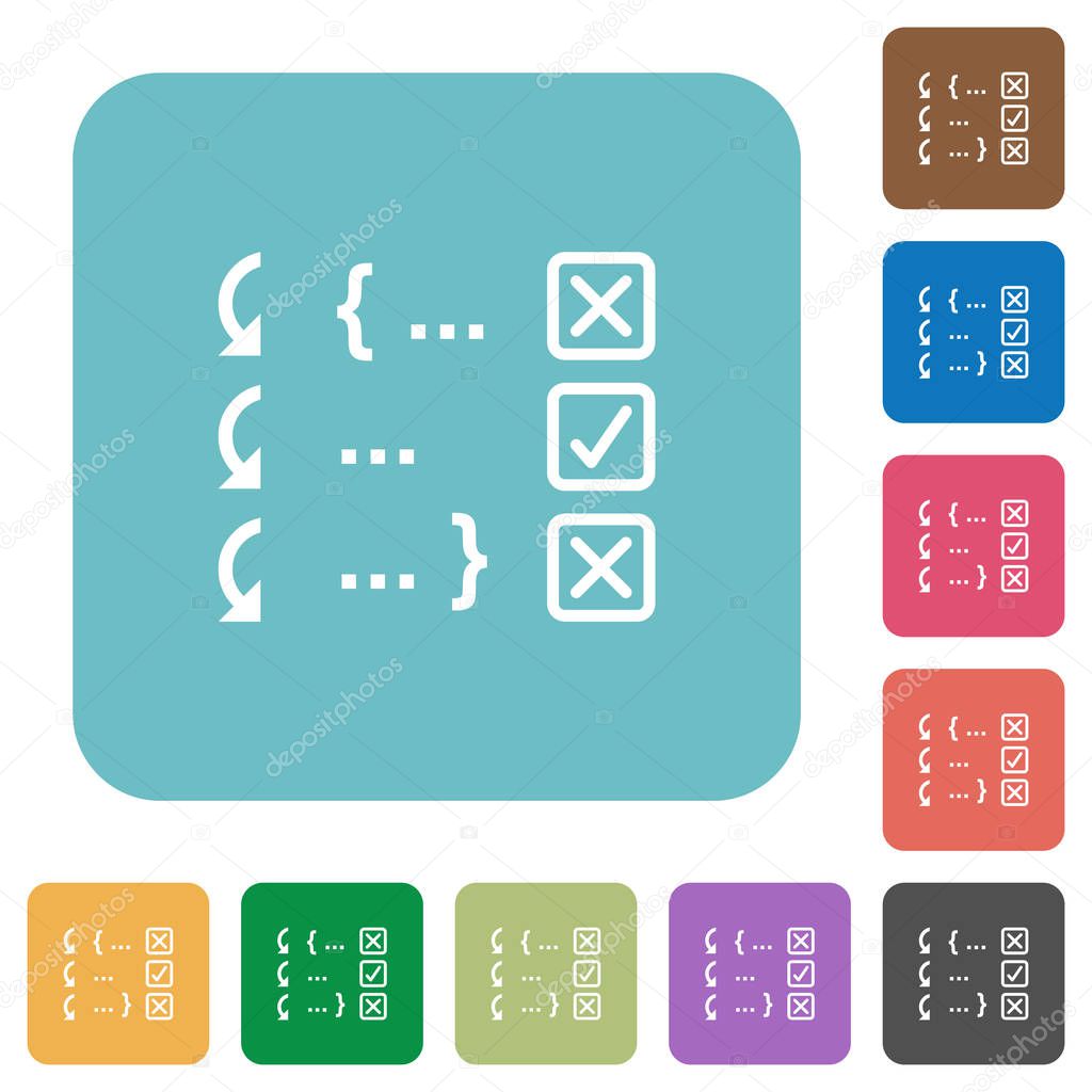 Debugging program white flat icons on color rounded square backgrounds