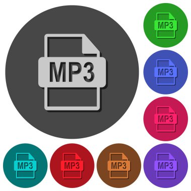 Yuvarlak MP3 dosya biçimi simgeler renk gölgeli arka planlar için malzeme tasarım