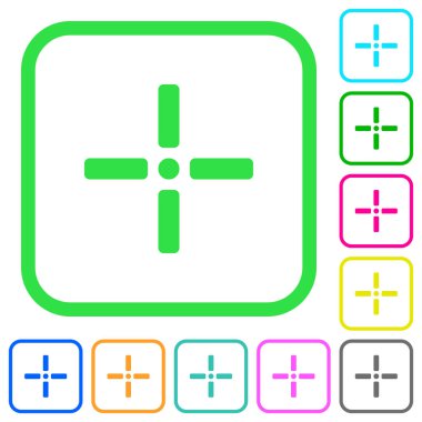 Beyaz arka plan üzerinde eğri sınırları kesin imleç canlı renkli düz simgeler