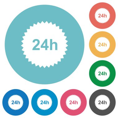 24h düz beyaz etiket simgeleri yuvarlak renkli arka planlar