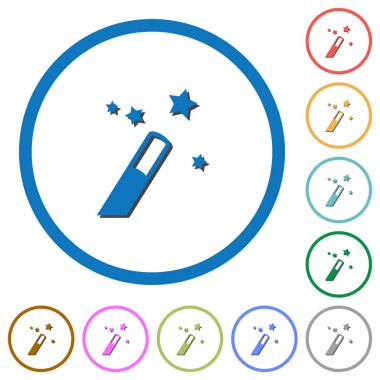 Uygulama Sihirbazı'nı düz renk vektör simgeleri gölgelerde ile özetliyor beyaz arka plan üzerinde yuvarlak