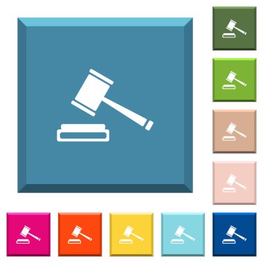 Açık artırma çekiç çeşitli moda renklerde ucu keskin kare düğmeleri beyaz simgeler