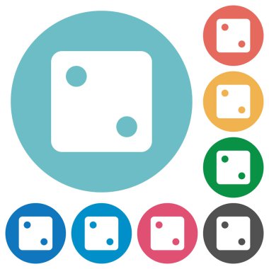 İki düz beyaz simge yuvarlak renkli arka planlar üzerinde zar