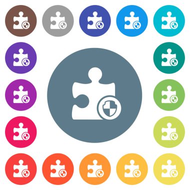 Eklenti koruma düz beyaz simgeleri yuvarlak renkli arka planlar. 17 arka plan renk değişimleri dahil.