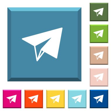 Kağıt Uçak beyaz simgeleri çeşitli moda renklerde ucu keskin kare düğmeleri