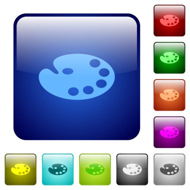 Yuvarlatılmış kare renkli parlak düğme renk paleti Icons set