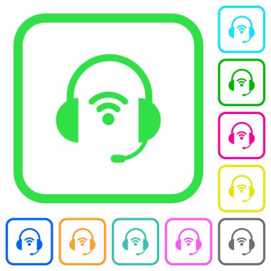 Beyaz arka plan üzerinde eğri sınırları kablosuz kulaklık canlı renkli düz simgeler