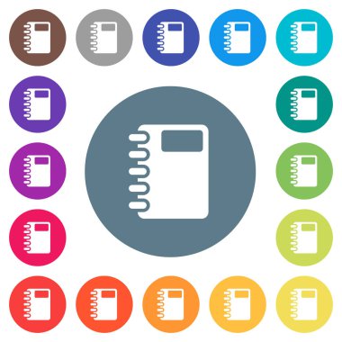 Spiral Defter düz beyaz simgeleri yuvarlak renkli arka planlar. 17 arka plan renk değişimleri dahil.