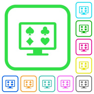 Canlı renkli düz simgeler beyaz arka plan üzerinde eğri sınırları içinde online kumar