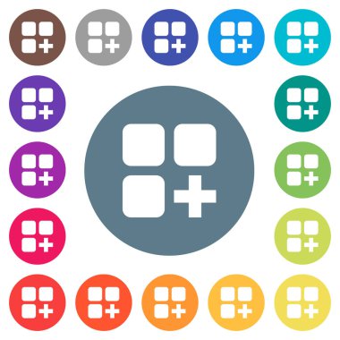 Yeni bileşen düz beyaz simgeler yuvarlak renkli arka planlar üzerinde ekleyin. 17 arka plan renk değişimleri dahil.