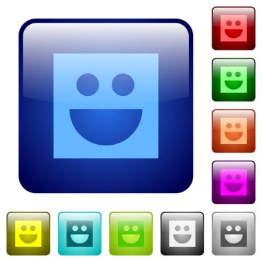 Yuvarlatılmış kare renk parlak düğme kümesi Smiley simgeleri