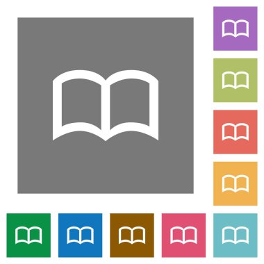 Açık kitap düz simgeler basit renkli kare arka planlar