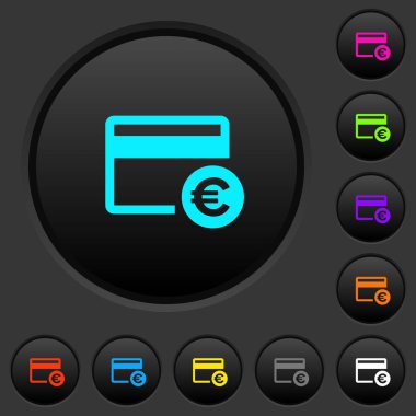 Euro kredi kartı karanlık tuşlar ile koyu gri arka plan üzerinde canlı renkler kutsal kişilerin resmi