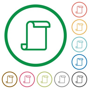 Boş kağıt kaydırma düz renk simgeleri özetliyor beyaz arka plan üzerinde yuvarlak