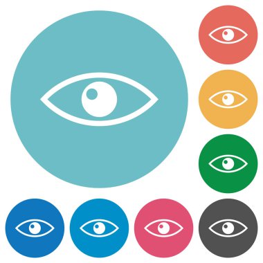 Yuvarlak renkli arka planlar üzerinde göz düz beyaz simgeleri