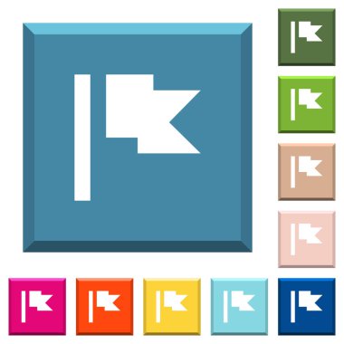 Beyaz bayrak simgeleri çeşitli moda renklerde ucu keskin kare düğmeleri