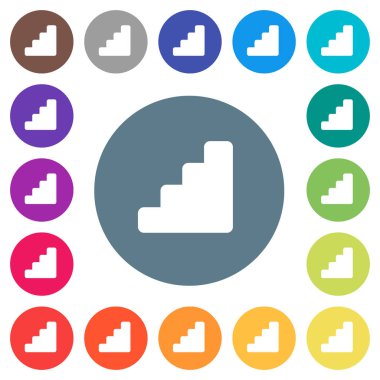 Yuvarlak renkli arka planlar üzerinde merdiven düz beyaz simgeler. 17 arka plan renk değişimleri dahil.