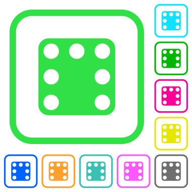 Domino yedi canlı renkli beyaz arka plan üzerinde eğri kenarlıklar düz simgeler