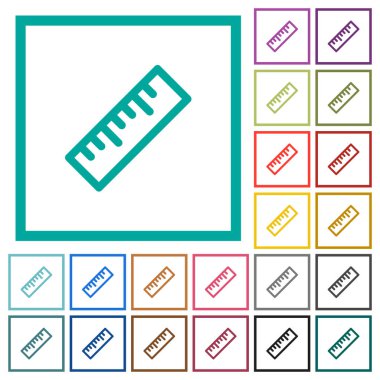 Cetvel düz renk simgeleri beyaz arka plan üzerinde çeyreği çerçeveli