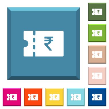 Hindistan Rupisi indirim kupon beyaz simgeleri çeşitli moda renklerde ucu keskin kare düğmeleri