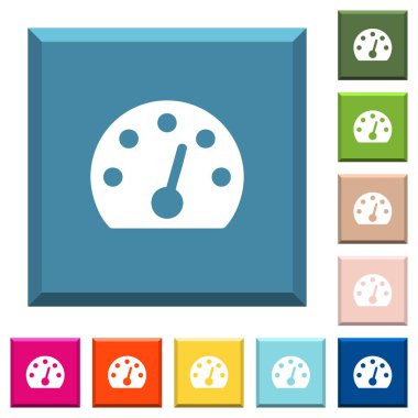 Pano beyaz simgeleri çeşitli moda renklerde ucu keskin kare düğmeleri