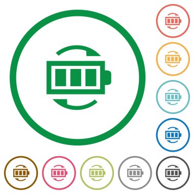 Şarj edilebilir pil düz renk simgeleri özetliyor beyaz arka plan üzerinde yuvarlak