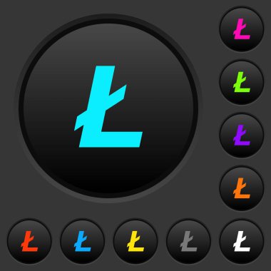 Litecoin dijital cryptocurrency karanlık tuşlar ile koyu gri arka plan üzerinde canlı renkler kutsal kişilerin resmi